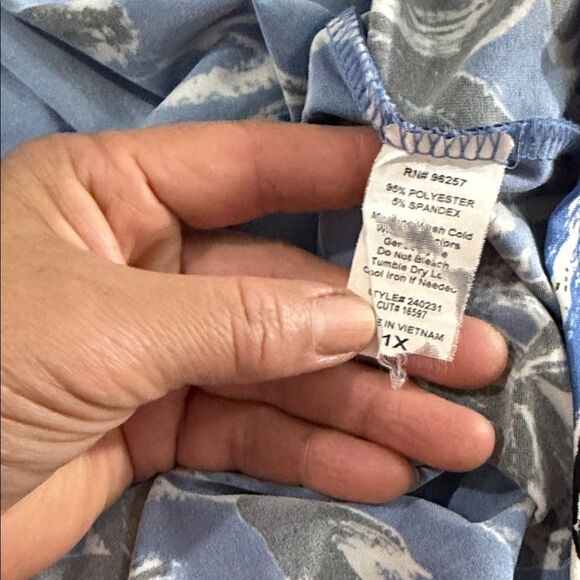 PerSeption Concept Blue Dress with Black and White Floral Design Size 1X - Picture 8 of 8